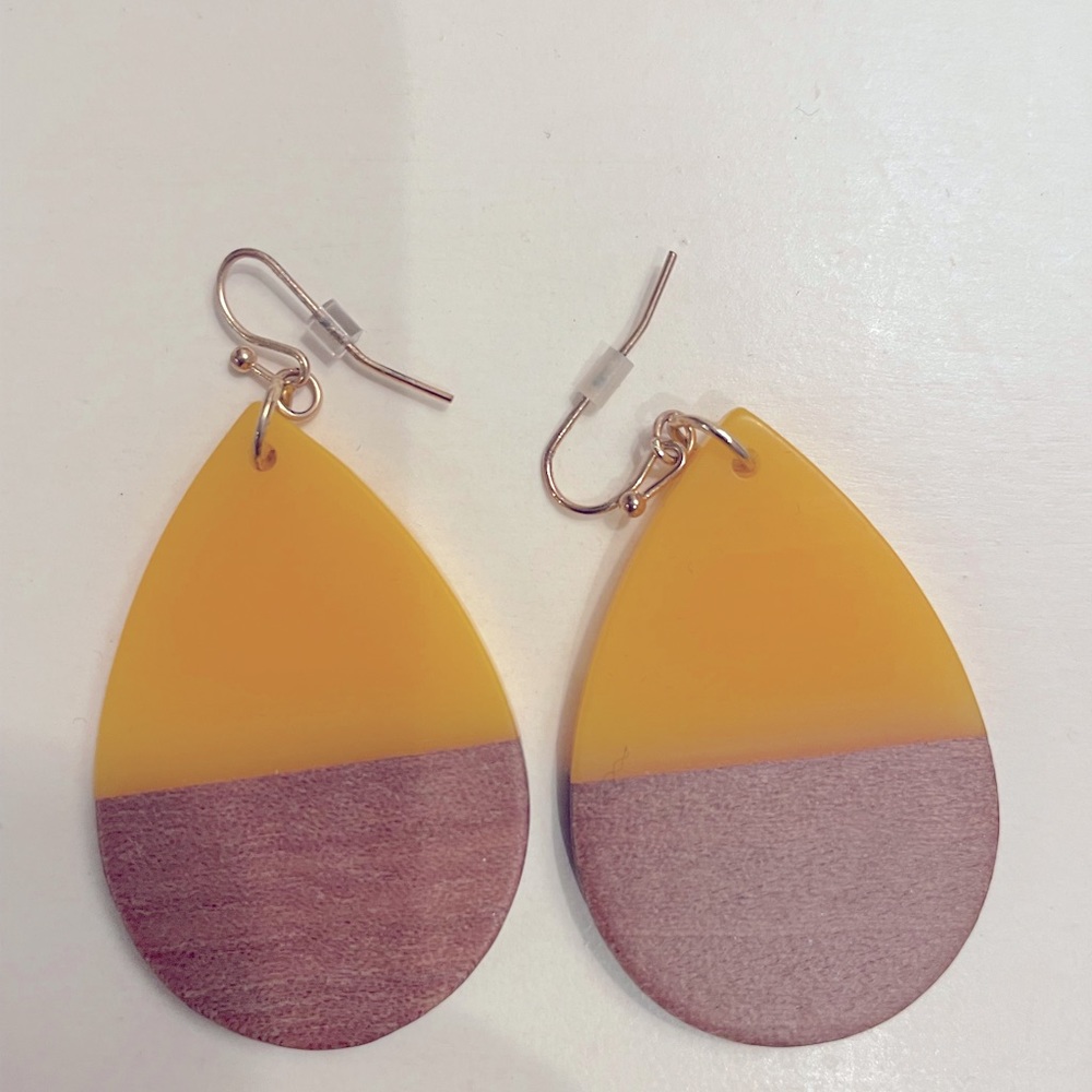 Earrings. Yellow and light wood.